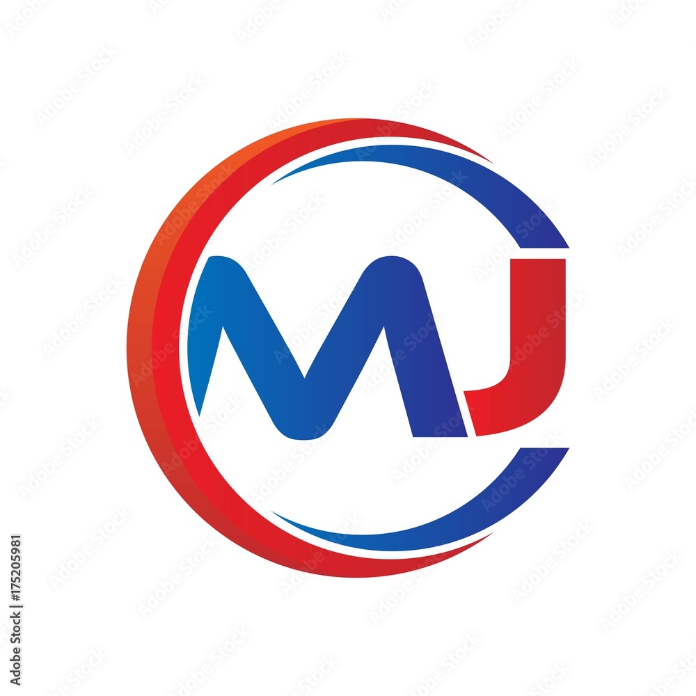 mj logo vector modern initial swoosh circle blue and red mj logo vector modern initial swoosh circle blue and red