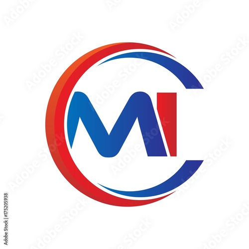 mi logo vector modern initial swoosh circle blue and red