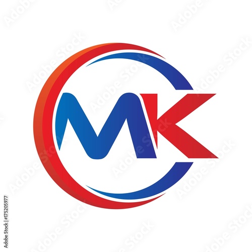 Tableau sur toile mk logo vector modern initial swoosh circle blue and red