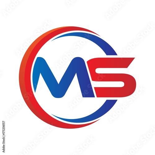 ms logo vector modern initial swoosh circle blue and red