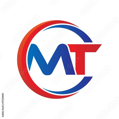 mt logo vector modern initial swoosh circle blue and red photo
