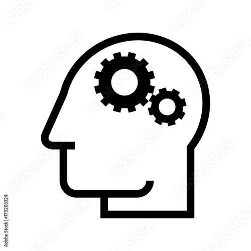 Head silhouette with gears. Process symbol