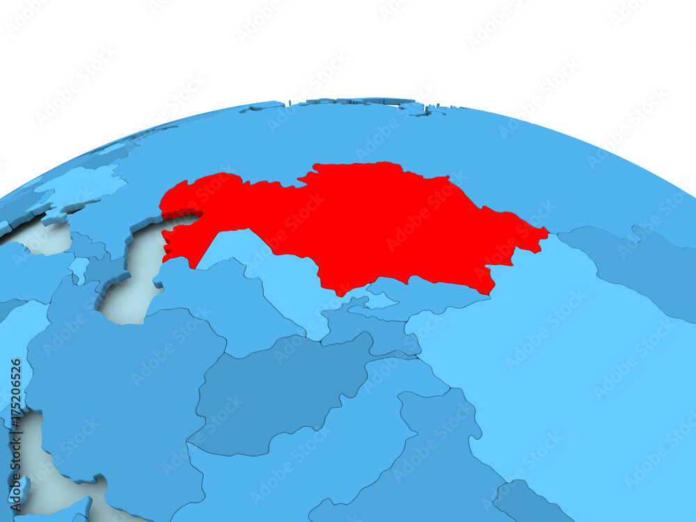 Fototapeta premium Kazakhstan on blue political globe