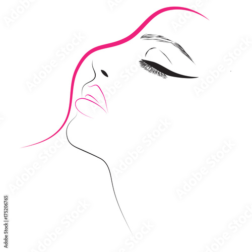 Senual Woman with pink lips and long lashes beauty icon