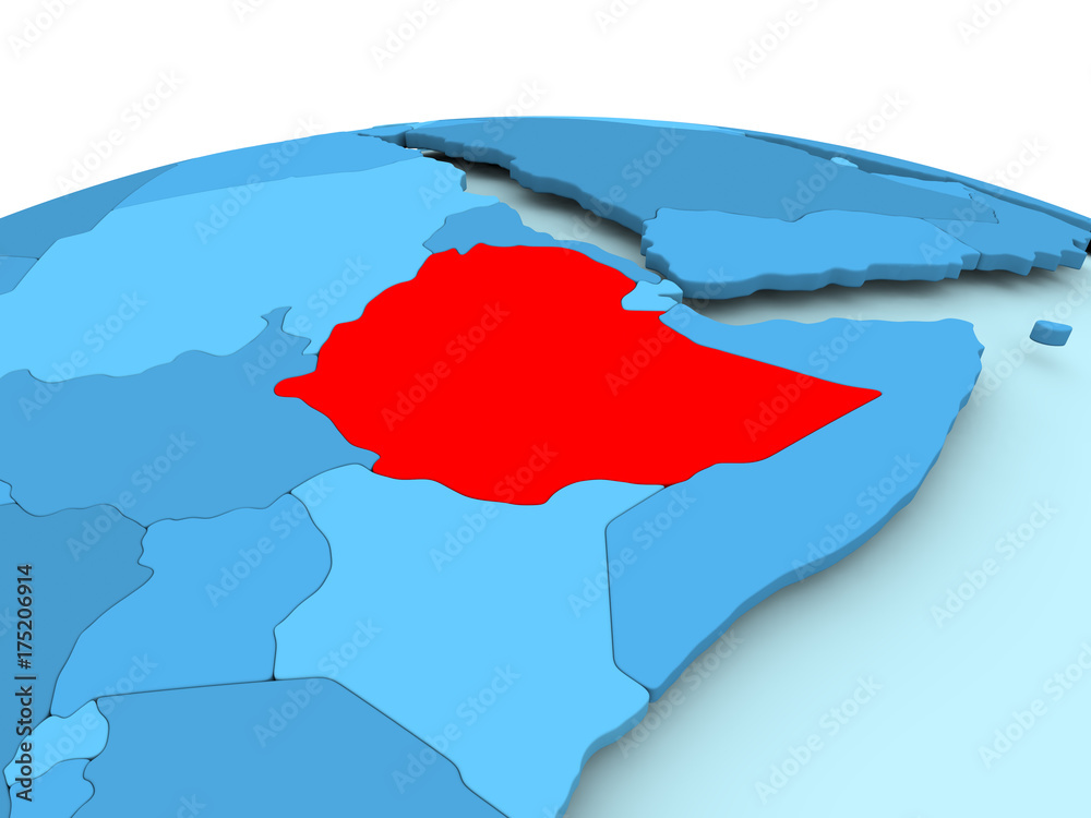 Fototapeta premium Ethiopia on blue political globe