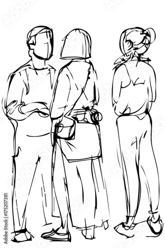 sketch group of young people