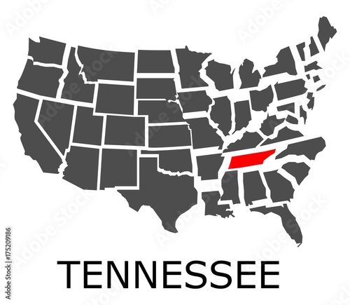 State of Tennessee on map of USA