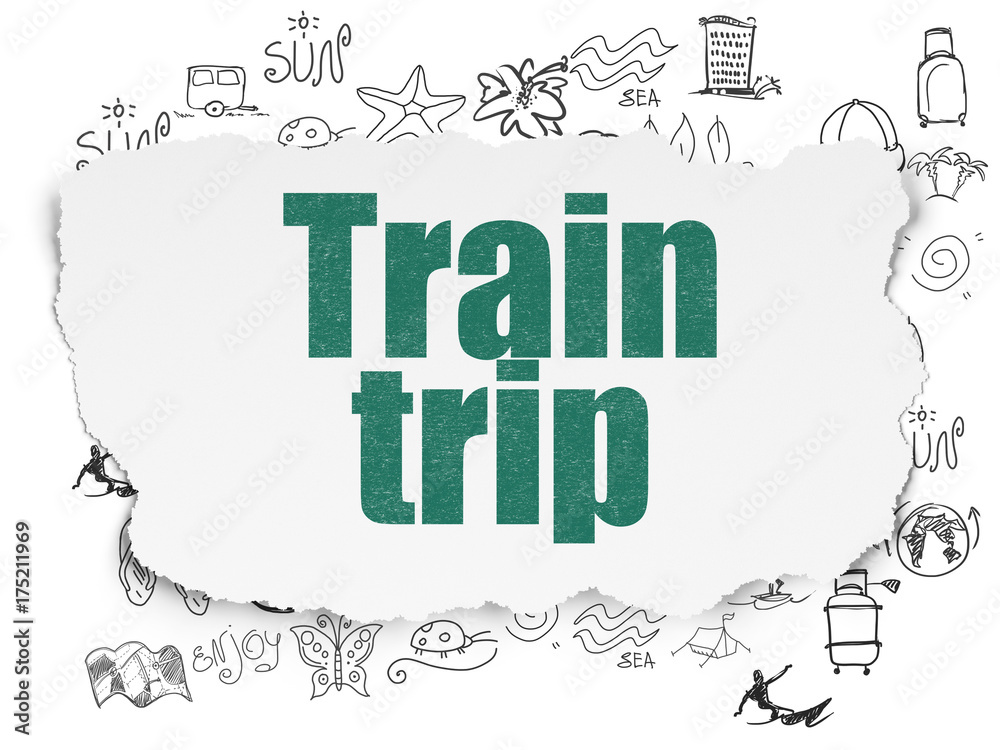 Travel concept: Train Trip on Torn Paper background