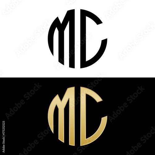 mc initial logo circle shape vector black and gold photo