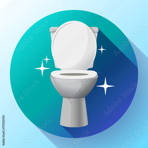 White ceramics vector clean toilet bowl icon. modern toilet in flat style. apartment cleaning service logo, housekeeping logo, sparkling toilet bowl