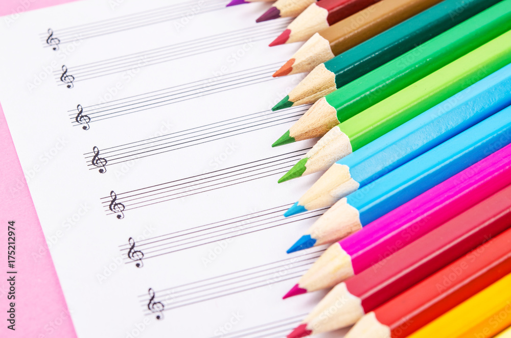 color pencils and blank musical notes. color pencils and blank musical notes.
