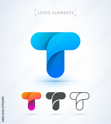 Vector abstract origami letter T logo template. Material design style photo