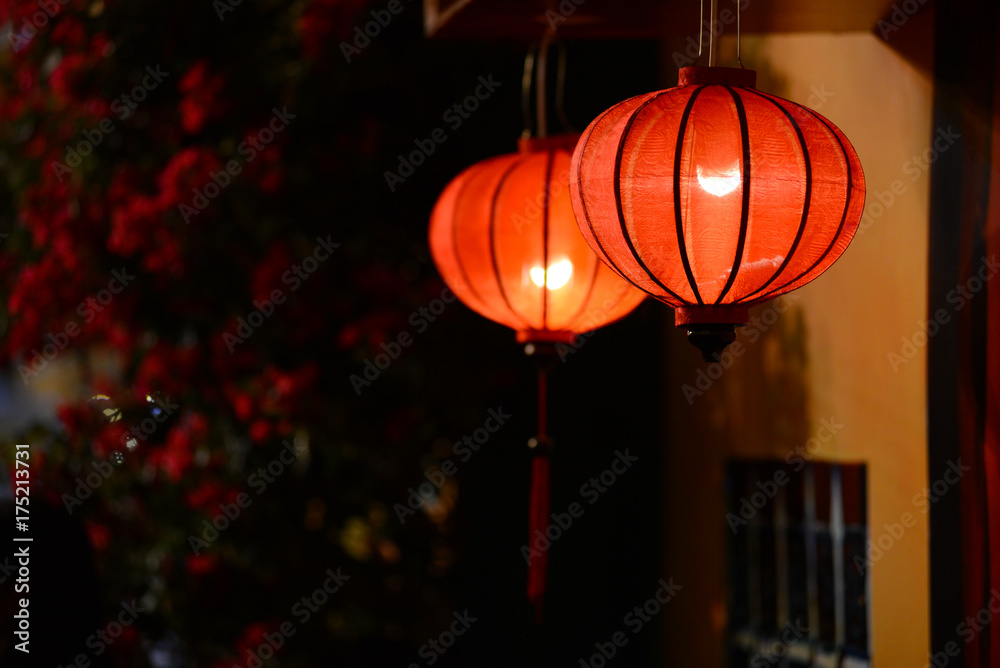 Close focus of red Chinese Lanterns at Mid-Autumn Festival with copy space for text or advertising on black background. Lanterns at Mid-Autumn Festival in Saigon (Sai Gon)/Ho Chi Minh City, Vietnam Close focus of red Chinese Lanterns at Mid-Autumn Festival with copy space for text or advertising on black background. Lanterns at Mid-Autumn Festival in Saigon (Sai Gon)/Ho Chi Minh City, Vietnam