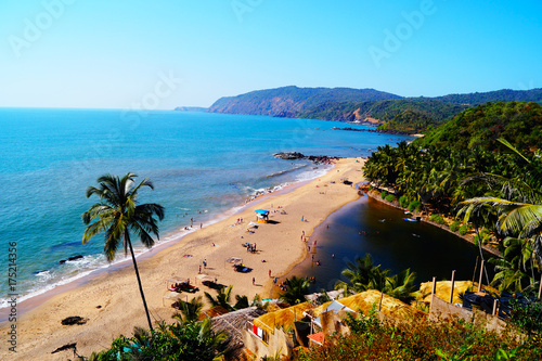 One of the best beaches in Goa - Cola beach. Quiet place for relax and spend holidays. Beach huts on the coast. Luxury holidays. photo