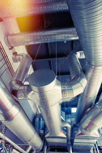 Ventilation pipes and ducts of industrial air condition photo