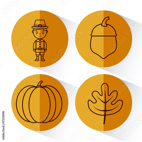 Icon set of happy thankgsgiving and autumn season theme Vector illustration photo