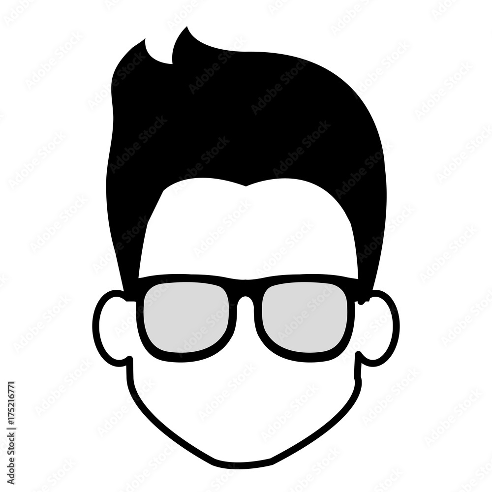 young man head with glasses avatar character