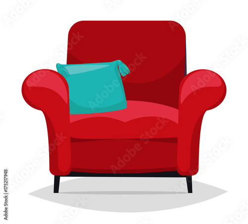 Red armchair and pillow. Vector photo