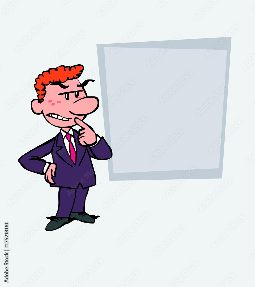 Red-haired businessman worried and doubtful. Is showing, as in a presentation, the data you want. Red-haired businessman worried and doubtful. Is showing, as in a presentation, the data you want.