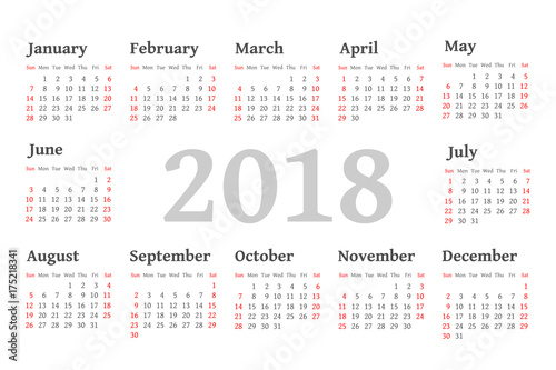 Vector Simple 2018 year calendar