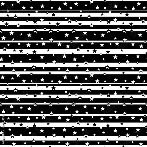Seamless pattern with stars on stripes in black and white colors