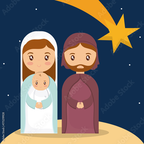 Mary joseph and baby jesus of holy family theme Vector illustration