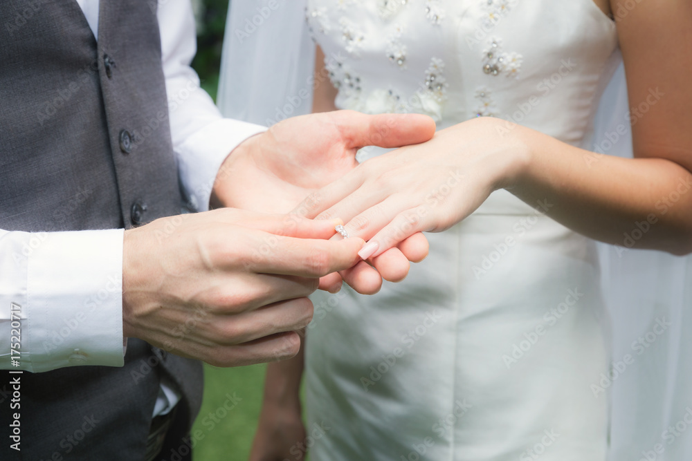 Couple hands with wedding ring for engaged concept background.