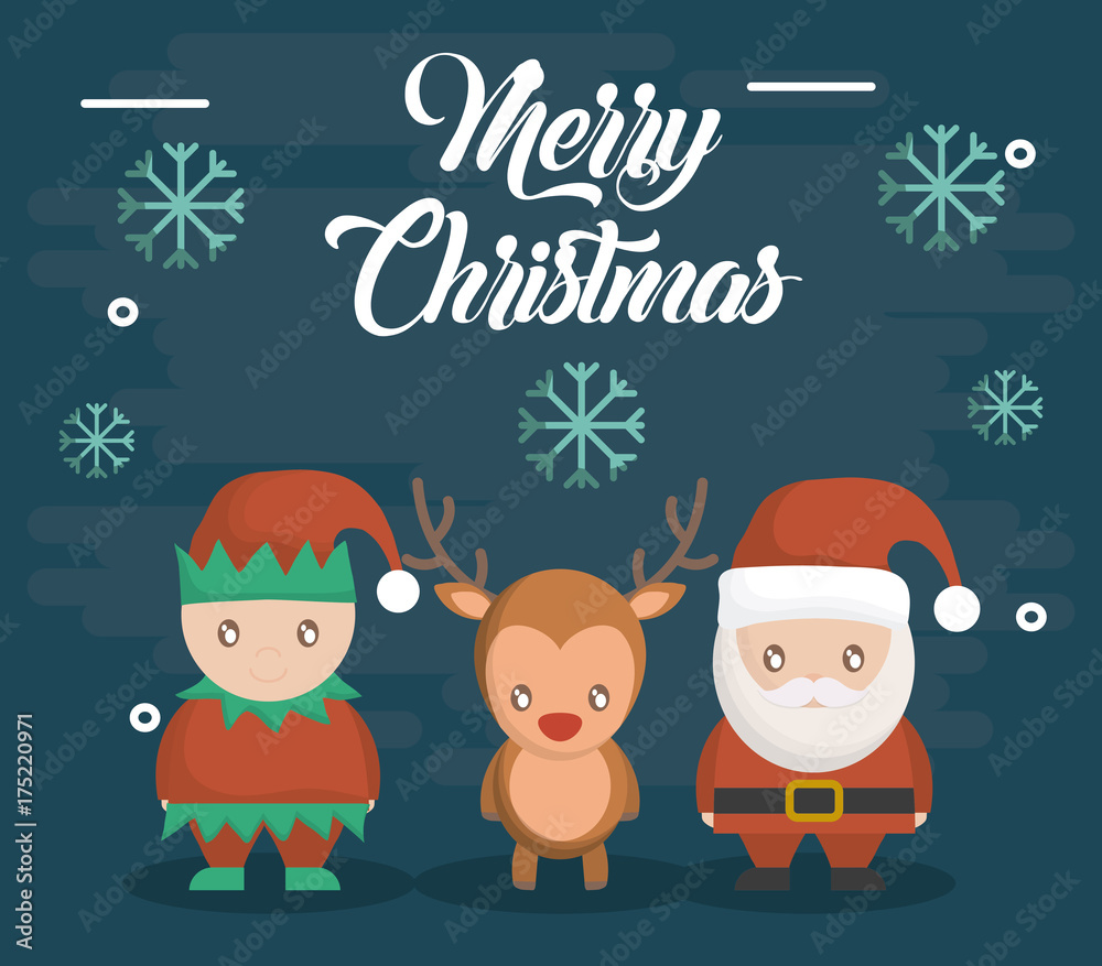 Santa elf and deer of Merry Christmas season theme Vector illustration