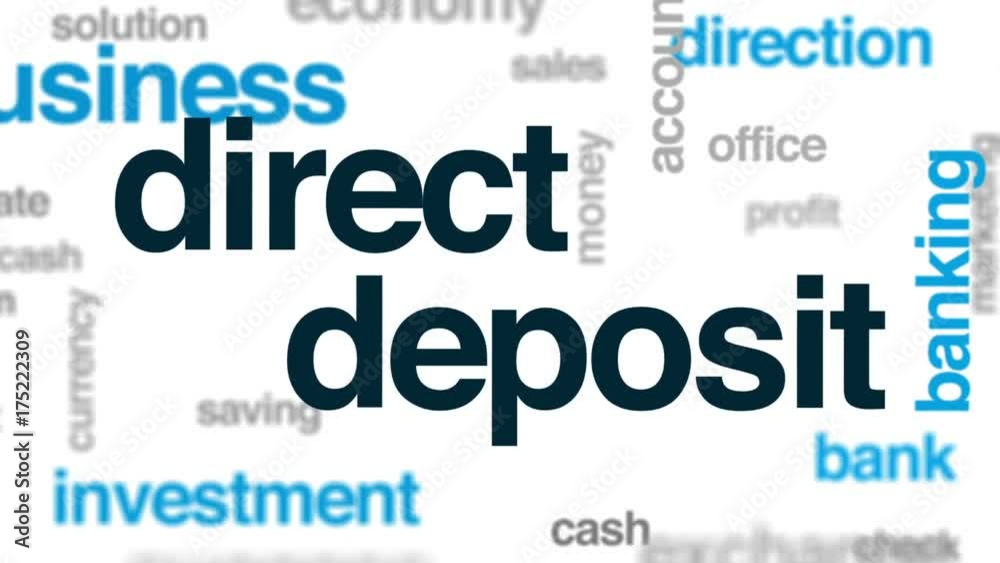 Direct deposit animated word cloud, text design animation. Direct deposit animated word cloud, text design animation.
