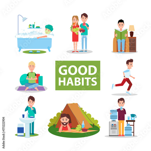 Good Habits Poster with Characters Who Do Right