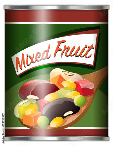 Canned food with mixed fruit