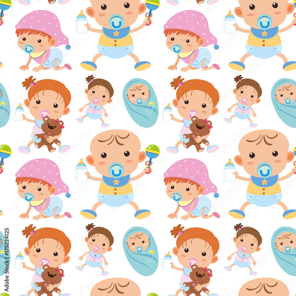 Seamless background with toddler boys and girls Seamless background with toddler boys and girls