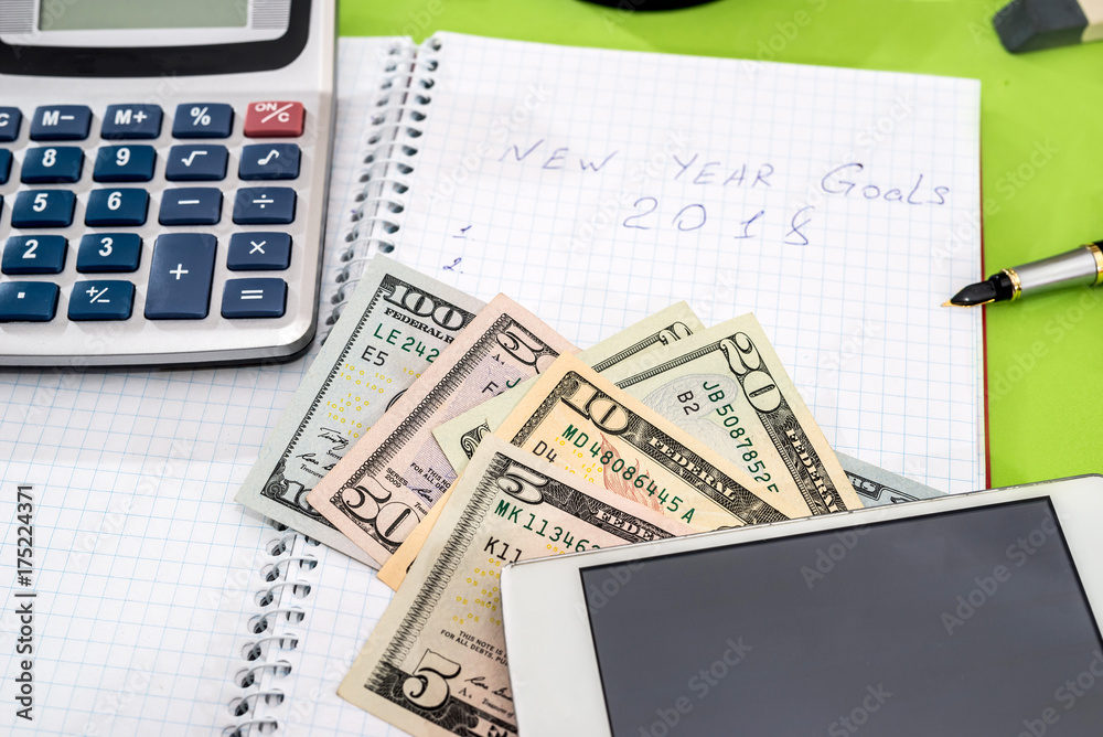 goals for 2018, dollar, pan and calculator goals for 2018, dollar, pan and calculator