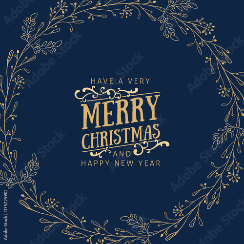 Golden christmas greetings at blue background