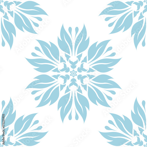 Blue floral seamless design on white background