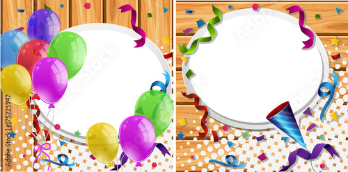 Two backgrounds with balloons and party ribbons