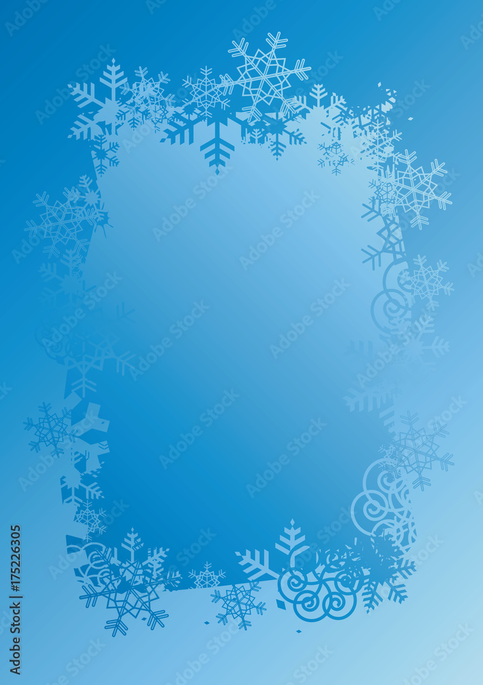 Christmas Background With Snowflakes.
Decorative Frame of snowflakes on the blue background. Vector available. 