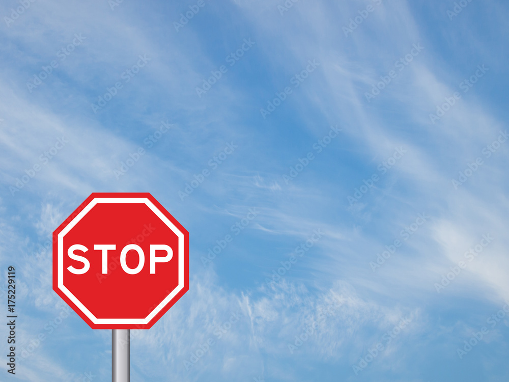 Stop rod sign with pole on white cloud and blue sky background Stop rod sign with pole on white cloud and blue sky background