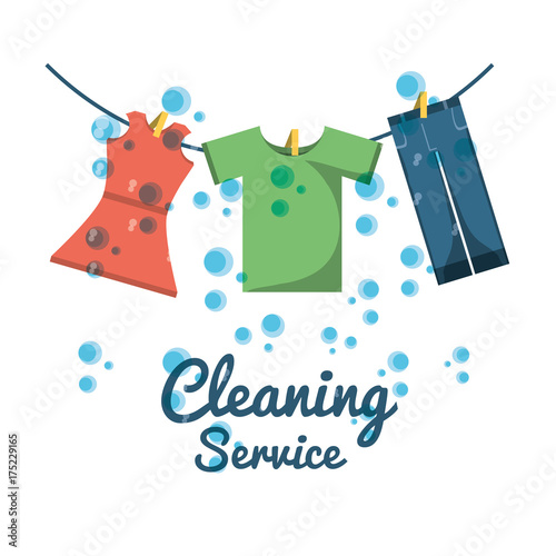 Laundry of cleaning service home work and hygiene theme Vector illustration