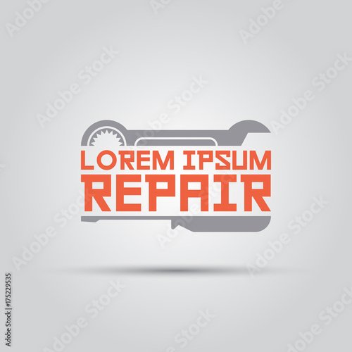 horizontal moiety wrench and screwdriver between which text isolated vector logo template for repair menu or mechanical service company