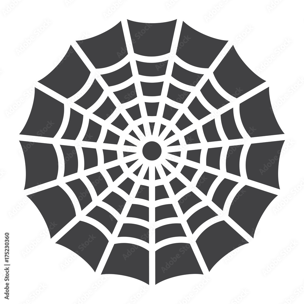 Obraz premium Spider web glyph icon, halloween and scary, cobweb sign vector graphics, a solid pattern on a white background, eps 10.