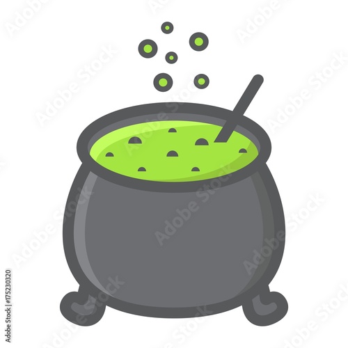 Witch cauldron filled outline icon  halloween and scary  witchcraft sign vector graphics  a colorful line pattern on a white background  eps 10.