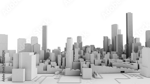 Architectural 3D model illustration of a large city on a whitebackground