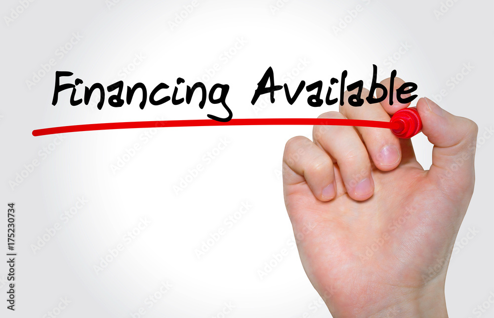 Hand writing inscription Financing Available with marker, concept Hand writing inscription Financing Available with marker, concept