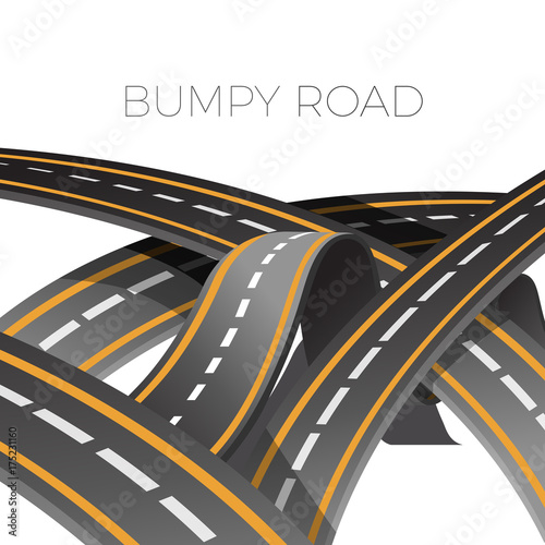 Bumpy road icon uneven dangerous wave path with marking vector