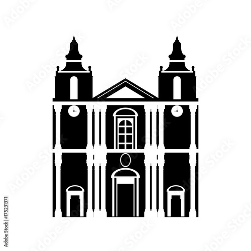 Flat black and white building of Malta country, travel icon landmark . City architecture. World European travel vacation sightseeing.