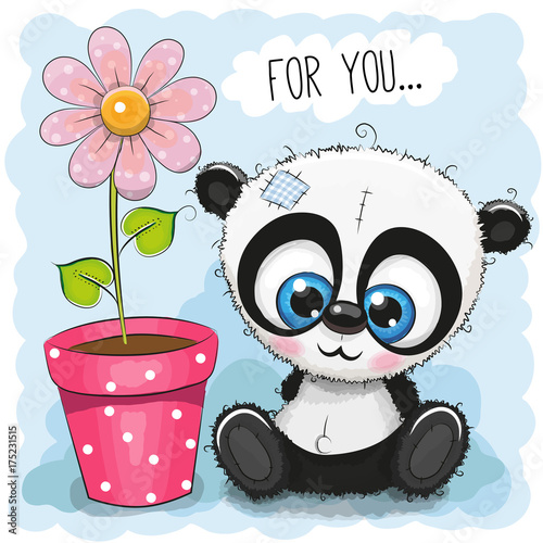 Fototapeta Naklejka Na Ścianę i Meble -  Greeting card Panda with flower