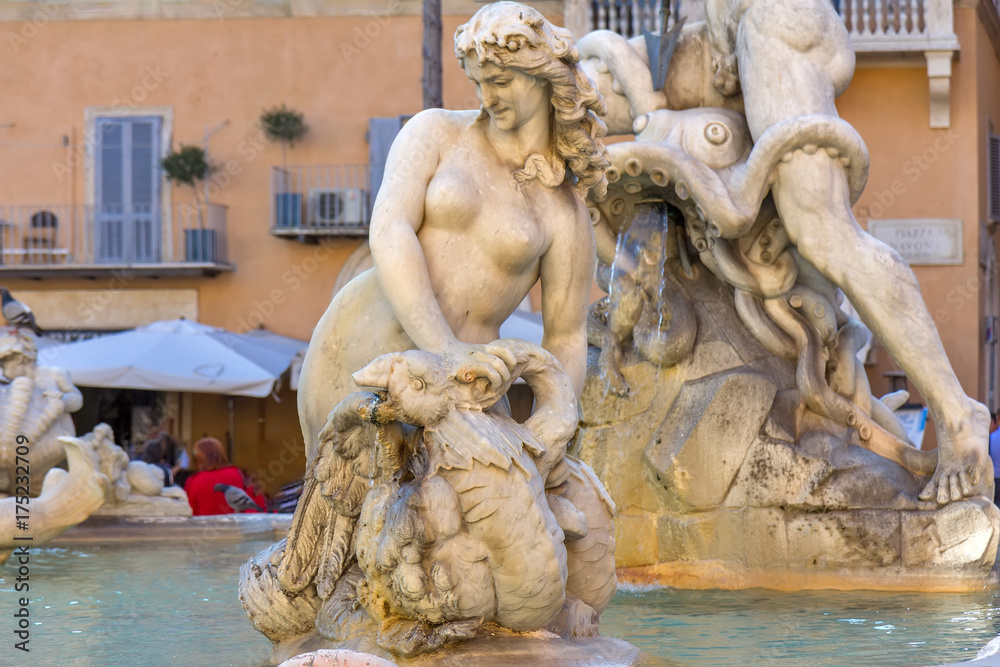 Neptune fountain in Piazza Navona, Rome, Italy.