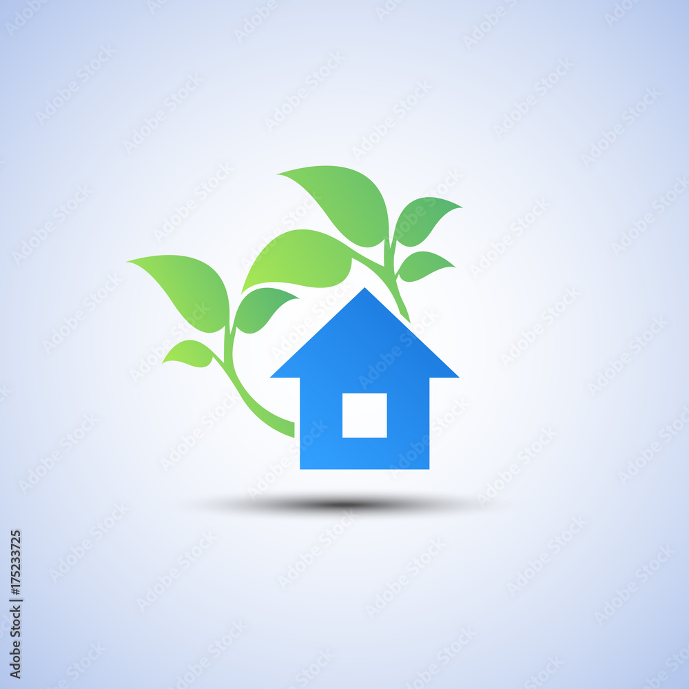 Eco technology and industry sign. Eco house with shadow. Eco technology and industry sign. Eco house with shadow.