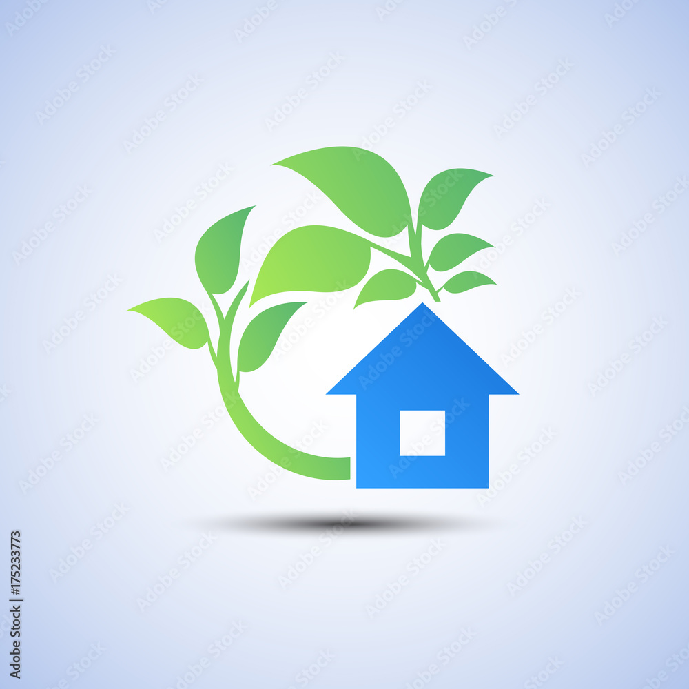Eco technology and industry sign. Eco house with shadow. Eco technology and industry sign. Eco house with shadow.